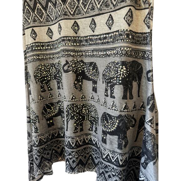 VOCAL Rhinestone - Elephant Graphic Women’s Top - Asymmetrical Hem - size M - Picture 2 of 8
